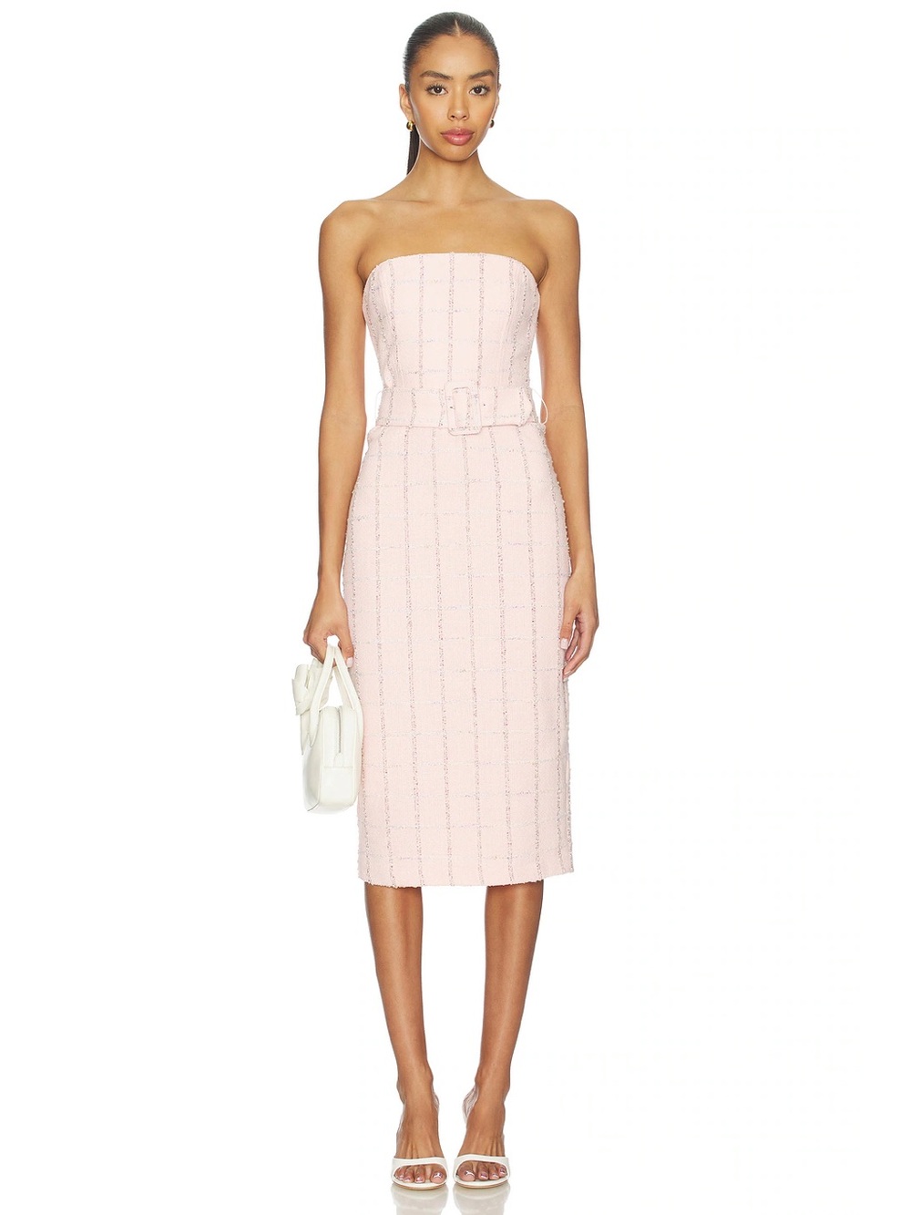 NWT AMANDA UPRICHARD Fae Midi Dress Pink Mochi Charlotte Tweed Size Medium